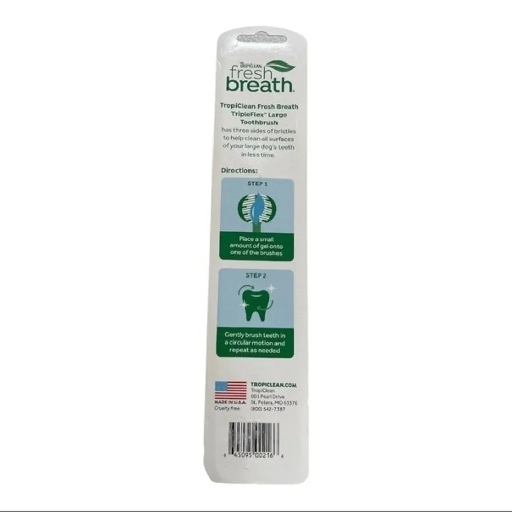 NIB TropiClean Fresh Breath TripleFlex Toothbrush Large Dog 360° Bristle